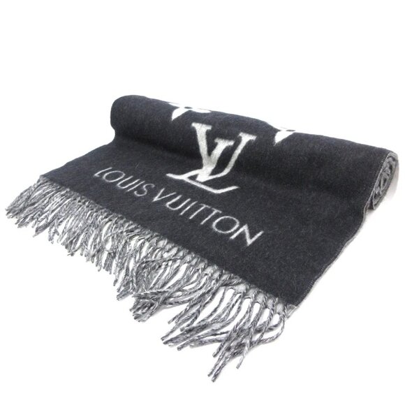 LOUIS VUITTON Echarpe Reykjavik M71040 Noir CM1220 Scarf 100 Cashmere - Picture 1 of 5